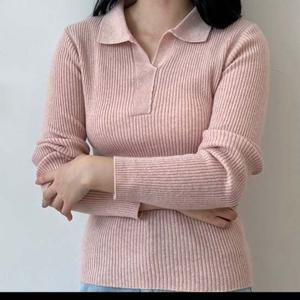 크롭탑 ST220504 카라넥 티셔츠 니트티셔츠 골지