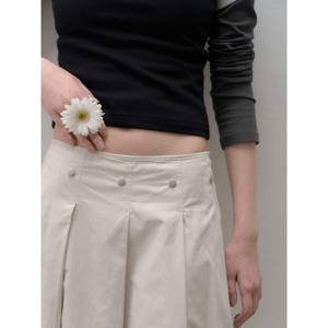 (356127CC10) [에잇세컨즈] 버튼 포인트 플리츠 미디 스커트  아이보리