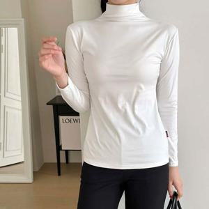 여성 빅사이즈 스판 기본 반목 티셔츠 폴라티 목티 여자긴팔티