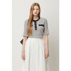 [시슬리] 헨리 스트라이프 니트 장식 티셔츠 (SATS07541)