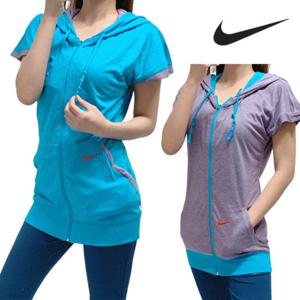 나이키 여성 양면 반팔 후드 집업 롱 자켓 373727-469