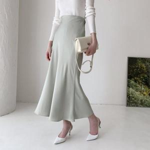 실키 허리 밴딩 치마 새틴 옆지퍼 실크 롱 훌 스커트