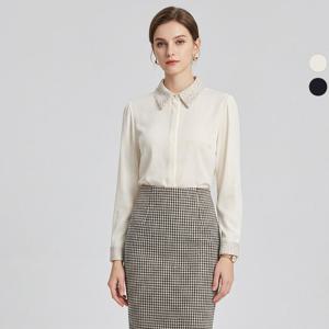 여성 모던 트위드배색 정장 블라우스