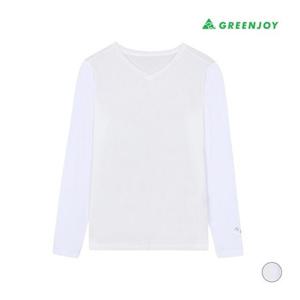 [그린조이]여성매쉬 패치 UV솔리드 브이넥 티셔츠