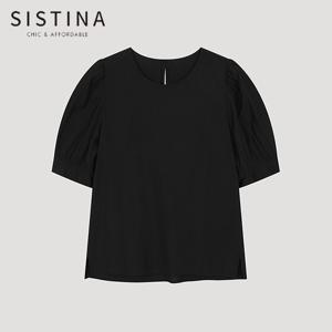 [SISTINA] 인기 셔링 라운드넥 블라우스_AWWBLO21510_BK