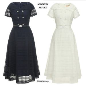 [미니멈]MD 보트넥 시스루 체크패턴 플레어원피스 MD MYBGWO4220