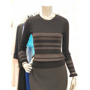 [미니멈]스트라이프 배색 니트티 MYCGKU8140_BK