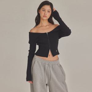 OFF SHOULDER SAILOR KNIT ZIP-UP_T423OT800(BK)