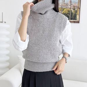 [리빌모아]여자 포근 꽈배기 터틀넥 니트 조끼 DJW-VEA-SCAT1067