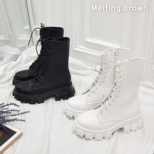 [멜팅브라운] 여성 데일리 레이스업 워커 미들 부츠 6cm