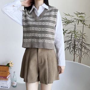 [리빌모아]여자 자카드 패턴 가을 니트 조끼 DJW-VEA-SCAT1016-