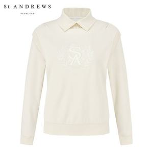 [세인트앤드류스] 여성 STA 로고 니트 카라 밍크 기모 긴팔티셔츠