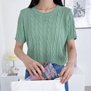 [리빌모아]여자 꽈배기 라운드 크롭 반팔 니트 DJW-KNH-S2LPPT10