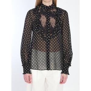 발렌티노 블랙 반투명 실크 폴카 도트 셔츠 6B0AB7J1 9AB TB1