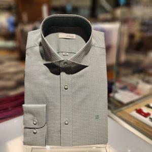 듀퐁셔츠 SE5SM21LS326SGE 25SS 순면 와이드카라 체크도비 그린 슬림 핏 셔츠