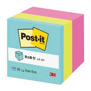 3M)포스트-잇 노트(큐브 3색 AQ.NGFC 아쿠아) 접착메모지 접착식메모지 메모용품 학용품 다용도메모지 필기