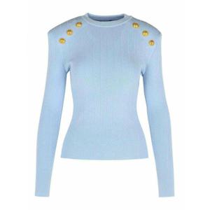 [BALMAIN] 라프리마 여성 크루 넥 라이트 Blue 비스코스 블렌드 스웨터 EF1KD001KB076AC /8