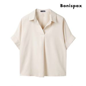 [보니스팍스(여성의류)]V넥 오픈 카라 반팔 블라우스 (XP5SH012M0)