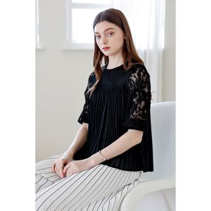 [요이츠]레이스 커프 퍼프 플리츠 블라우스_YJ04WNPBL08_BK1
