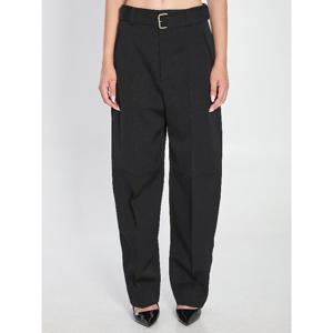 보테가베네타 블랙 울 와이드 플리츠 팬츠 835377 V4C20 1000