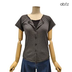 [에이비에프지]레이어드 스타일 스트라이프 슬림핏 반팔 티셔츠 APZ3HK31H