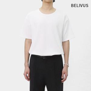 빌리버스 남성 유넥 니트 라운드 무지 반팔티 BWY011