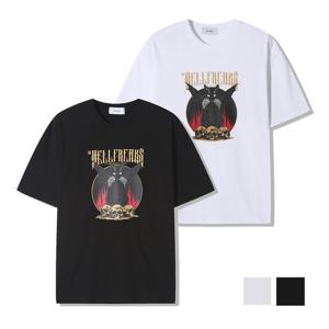 남자 데빌캣 고양이 프린팅 반팔 티셔츠 RM-TSH-Q097-블랙