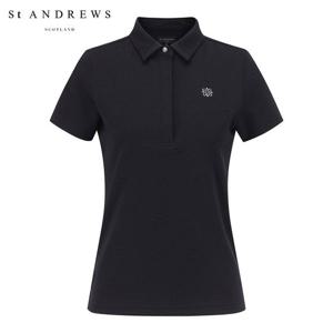 [세인트앤드류스] 여성 별 심볼 엠보 패턴 칼라 반팔 티셔츠 821E2TSA22_BK