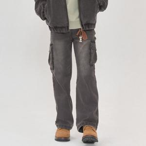 [오션스카이]공용 와이드 블랙 카고 데님 팬츠-EEJG2355B03