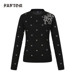 [팬텀] 여성 로고 도트 자가드 패턴 니트 221E3SR105_BK