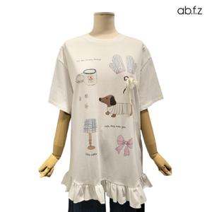 [에이비에프지]밑단 프릴 포인트 반팔 롱 면 티셔츠 APZ3NK33H