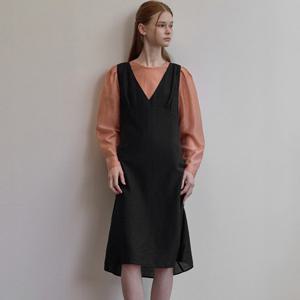 V-neck layered dress - Black [BE25SSOP001BK-]