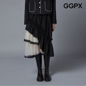 [GGPX] 언발 시스루 배색 레이스 스커트 (GO9SK014F)