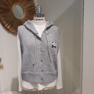 르피타 HC06 팬더 후드 니트 조끼(그레이) L254BVTA04
