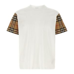 버버리 캐릭 콘트라스트 슬리브 빈티지 체크 티셔츠 8073029 WH