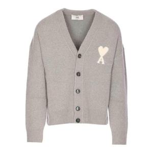아미 빅 하트 로고 알파카 니트 가디건 UKC365KN0135058 Grey