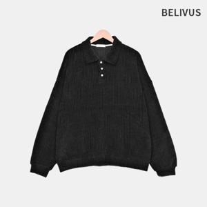 빌리버스 남자 미니멀 캐주얼 벨벳 골지 카라 루즈핏 니트 맨투맨 BNE058