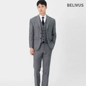 빌리버스 남성 데일리 쓰리피스 세트 헤링본패턴 싱글 자켓 울블렌드 정장 BVOT177