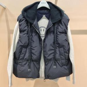 라티움 HC34 니트후드배색 집업 패딩후드조끼 T2543VT02