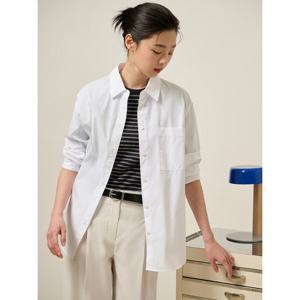 [빈폴레이디스]포플린 솔리드 오버핏 셔츠 - 화이트 (BF5264C011