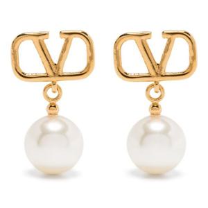 발렌티노 골드 로고 진주 드롭 스터드 귀걸이 WJ0E36 UXM0O3