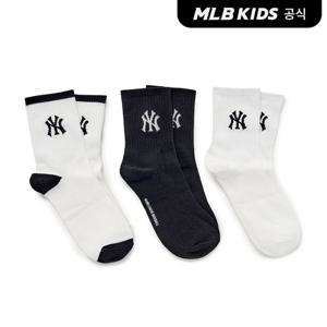 [MLB키즈 공식]26N 베이직 단목 양말 3번들 NY (Black) 7ASOB106N-50BKS