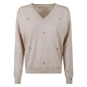 26 SS 에르노 로고 엠벨리쉬드 브이넥 스웨터 베이지 MV000023D70166