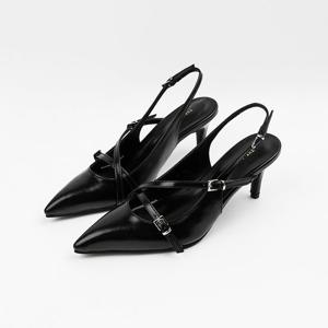 [신난다슈] 여성 슬링백 힐 7cm 여자 스틸레토 슬링백 구두 펌프스 미들힐 버클 LO254902 블랙