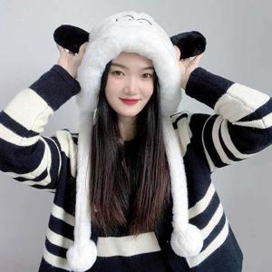 귀달이 캐릭터 화이트 귀도리 방한모 왕눈이 모자