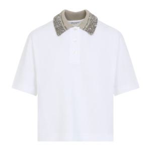 브루넬로쿠치넬리 화이트 시퀸 칼라 코튼 폴로 티셔츠 M0T63EJ1