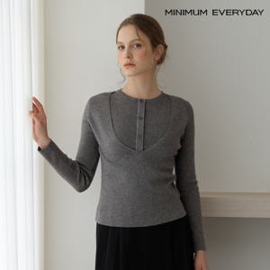 [미니멈][미니멈에브리데이] 레이어드 헨리넥 페이크 버튼 긴팔 니트 (EC1KT008D)