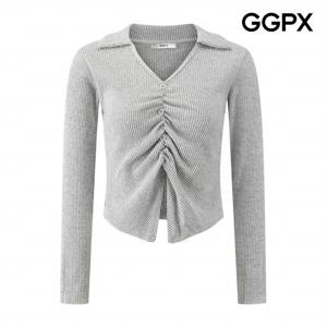 [GGPX] 피치기모 트임 카라 셔링 골지 티셔츠 (GQ1TS022F)