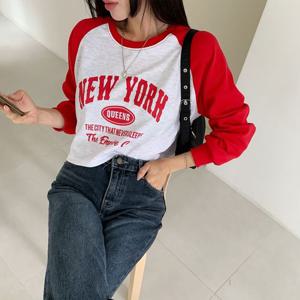 여성 뉴욕 나그랑 크롭 맨투맨 티셔츠 bu24362