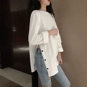 여성긴팔티 여리여리 옆라인 단추 롱 티 HH-B23